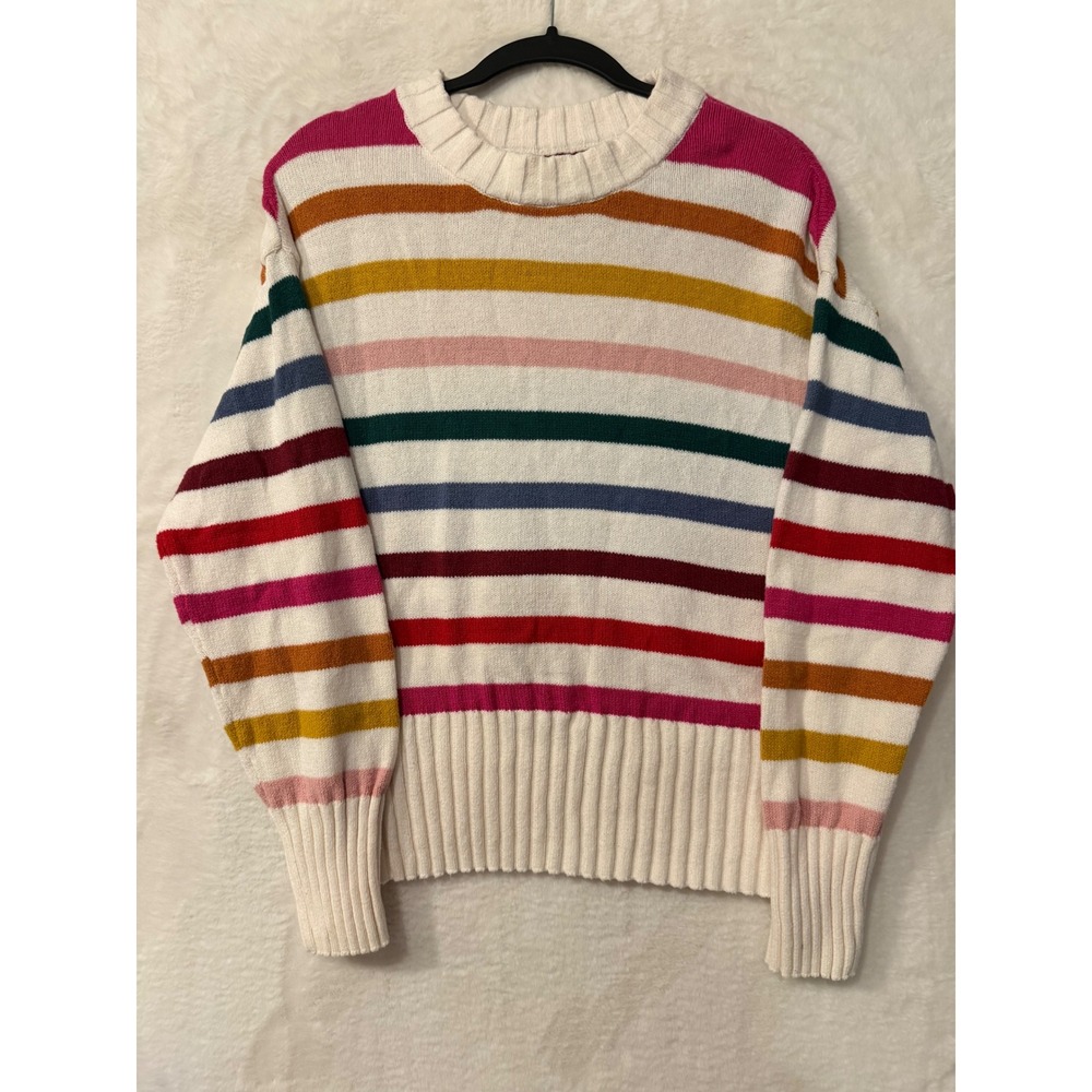 Gap Rainbow Stripe Sweater Womens Large L Crewneck Cotton Blend Multi-Color Knit